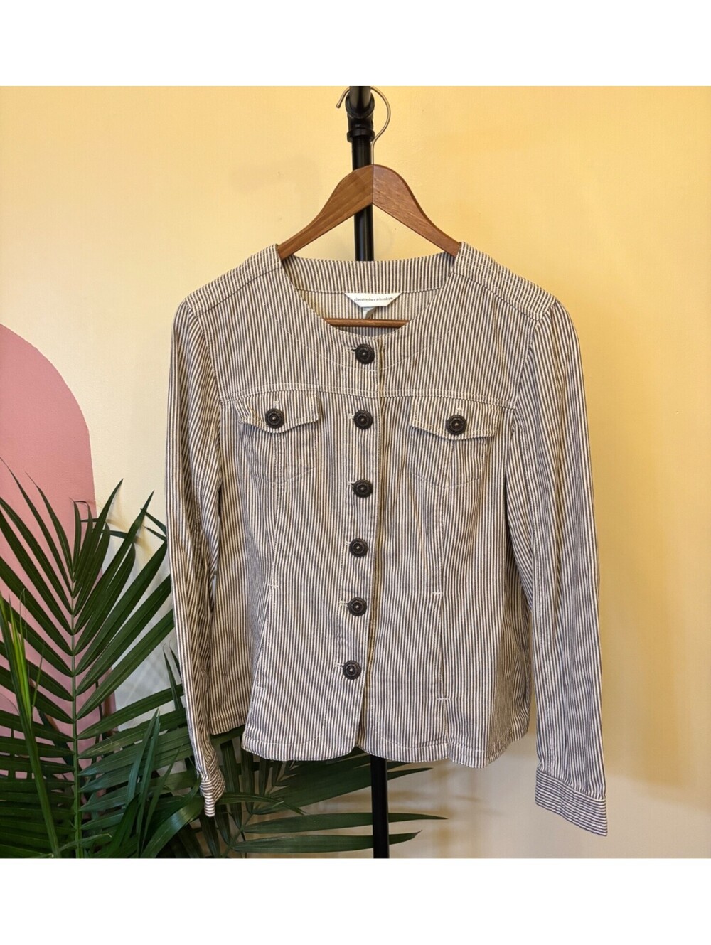 Christopher & Banks Momcore Brown/Tan Stripped Denim Jean Jacket  Medium